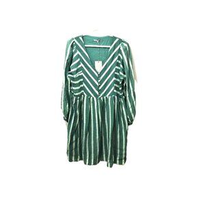 Oliver Bonas Green Stripe Mini Dress Size 10 Tencel Blend Fully Lined Stripes